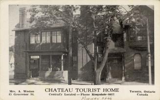 B/W photo postcard depicting the exterior of two adjacent homes. The caption states, "Chateau T ...