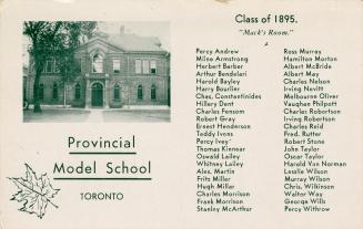 Green-toned photo postcard depicting the frontage of a school with caption, "Provincial Model S ...