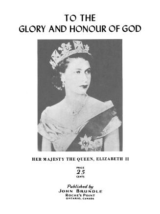 On front cover: "To the glory and honour of God, Her Majesty the Queen, Elizabeth II" against a ...