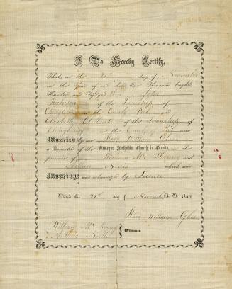 Marriage certificate of John Richardson and Elizabeth Clelland, 1853