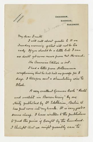 Manuscript letter in Arthur Conan Doyle's handwriting. 