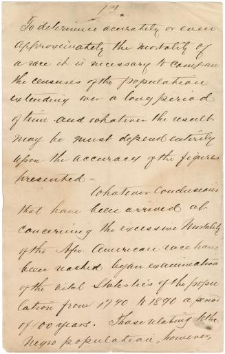 Manuscript, "Notes on the numbers of Negroes in the U.S. from 18th century to present" (black i ...