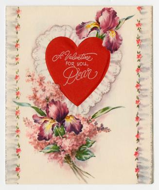 The centre of the card is made of padded red fabric shaped like a heart. The cardstock surround ...
