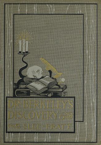 Book cover: Grey cloth,
with title, author and image of a skull on a pile of books. 