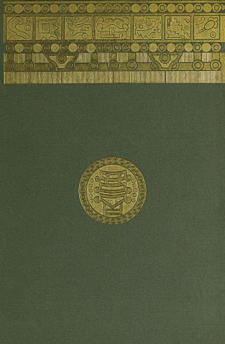 Book cover: green cloth with gilded Aztec-like illustrations.