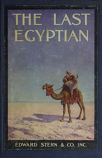 Book cover: Illustration of a person riding a camel in the desert.