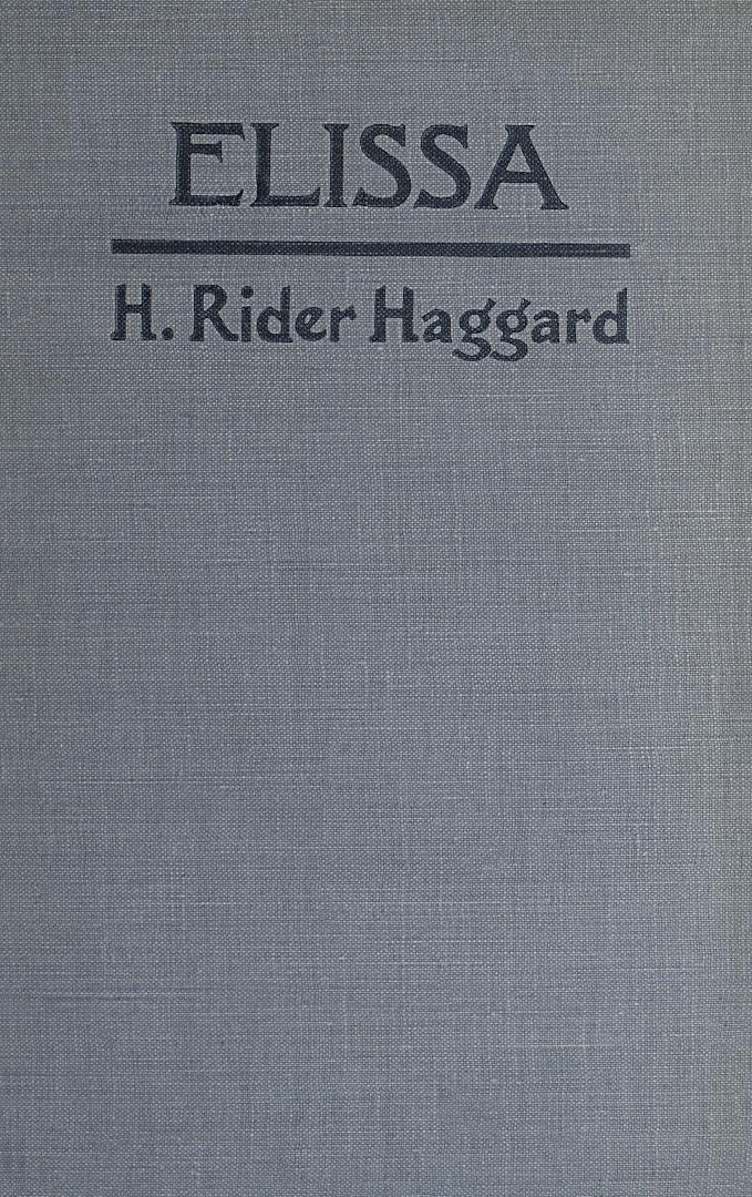 Book cover: Blue cloth. The cover only displays the title of the first story, Elissa.