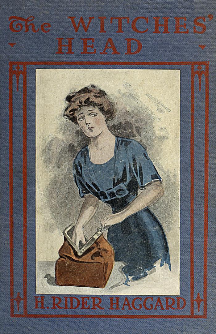 Book cover: A woman in a blue dress reaches into a large brown carpetbag.