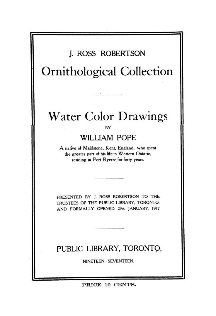 Catalogue of William Pope drawings. 