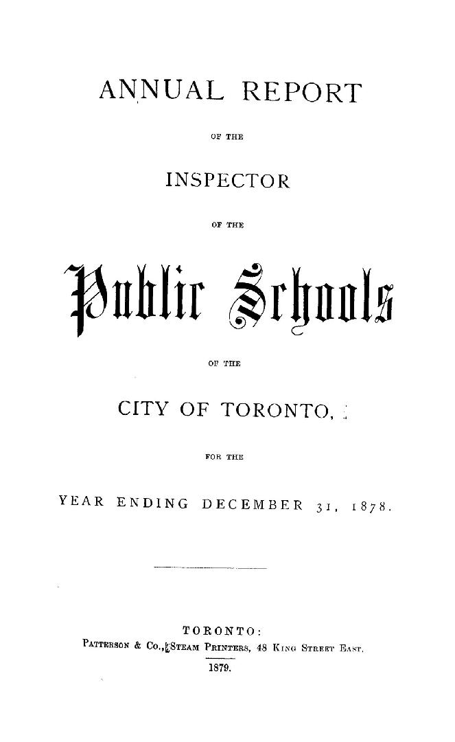 Annual report of the inspector of the public schools of the city of Toronto for the year ending ...1878
