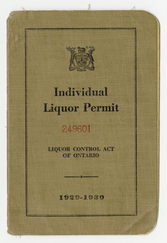 Individual Liquor Permit. Liquor Control Act of Ontario. 1929-1930