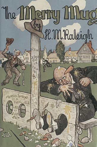 Book cover: A man in a black suit is confined in wooden stocks. He is being pelted with vegetab ...