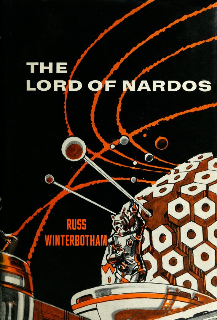 Book cover: A person in a space suit tinkers with a large, spherical space craft.