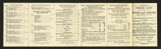 Price list of wines and liquors issued February 21st, 1921