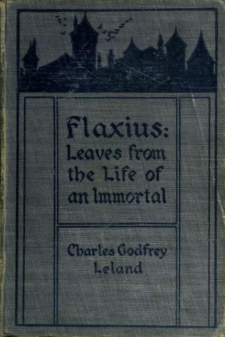 Book cover: Dark blue cloth with an illustration of several pointed rooftops with birds overhea ...