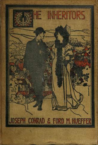 Book cover: Illustration of a man and woman atop a hill. Village with red roofs in background.