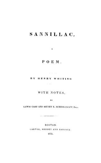 Black text on white title page, "Sannillac : a poem"