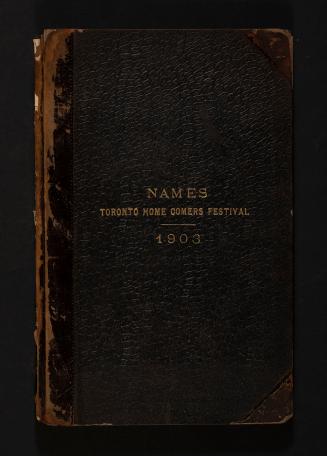 An oversize brown leather bound volume with pre-printed pages with tabbed alphabetical sections ...