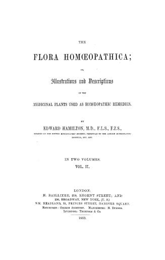 Black text on white cover page reads: "The Flora Homeopathica or, illustrations and description ...