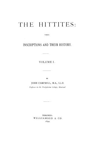 Black text on white cover page, title reads: "The Hittites; their inscriptions and their histor ...