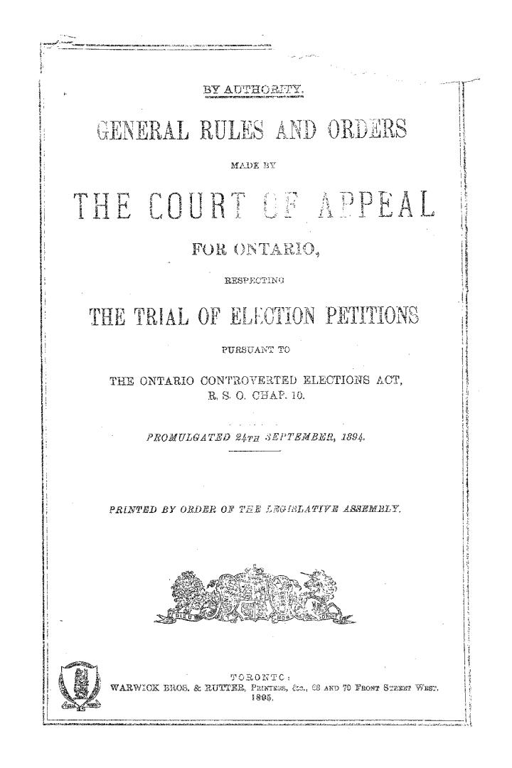 Black text on white cover page reads: "General rules and orders made by the Court of Appeal for ...