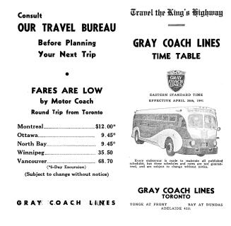 Travel the King's Highway Gray Coach Lines time table