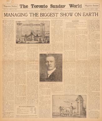 Sections of the Toronto Sunday World newspaper in black and white. 