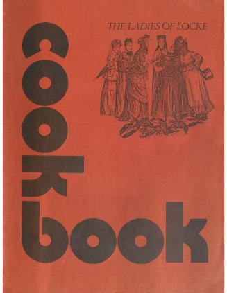 Orange cover with black lettering for Cookbook and drawing of old fashioned women in top right  ...