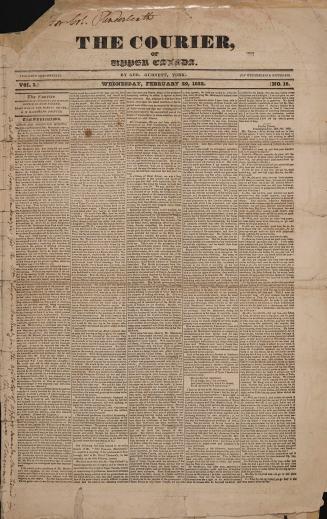The Courier of Upper Canada newspaper in black and white. 
