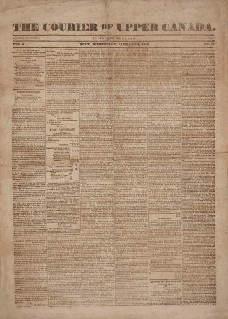 The Courier of Upper Canada newspaper in black and white. 