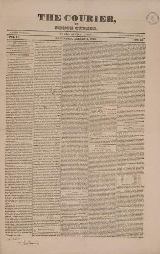 The Courier of Upper Canada March 3rd 1832 front page