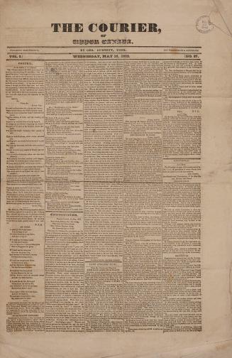 The Courier of Upper Canada May 16th 1832 front page