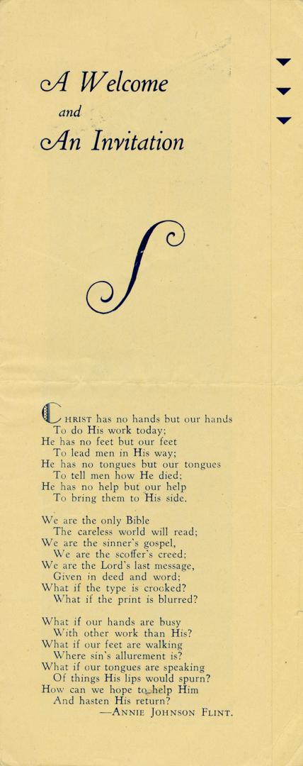 An folded flyer for Evangelical Publishers book store with "A Welcome and An Invitation" printe ...