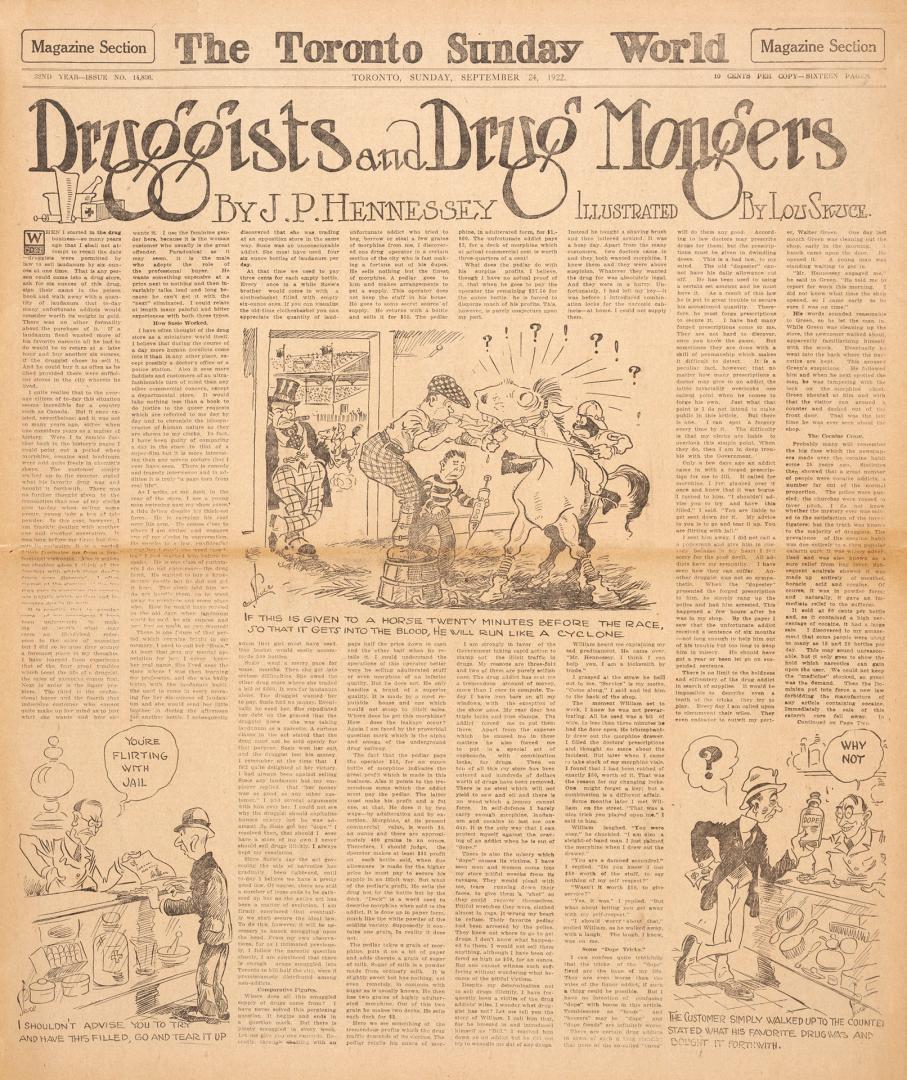 Sections of the Toronto Sunday World newspaper in black and white. 