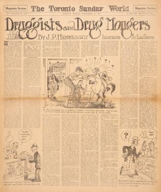 Sections of the Toronto Sunday World newspaper in black and white. 