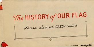 A colour advertising card that opens to reveal a folded Union Jack, a map of Laura Secord candy ...