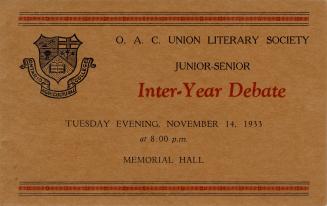 A folded programme card for the Ontario Agricultural College (O.A.C.) Union Literary Society//  ...