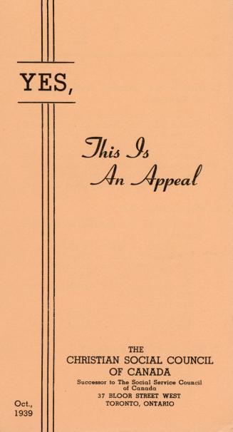 A peach-coloured fold-out advertising card titled "Yes, This is an Appeal" by the Christian Soc ...