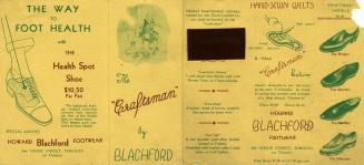 A yellow fold-out flyer for Howard Blachford Footwear, depicting illustrations of various "Craf ...