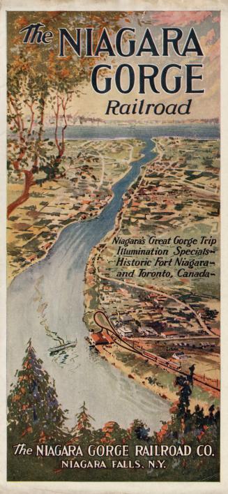 A fold-out advertising flyer describing the Niagara Gorge Railroad and Niagara Gray Bus Line.
