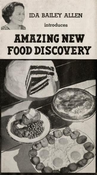 A black and white fold-out flyer titled "IDA Bailey Allen introduces Amazing New Food Discovery ...