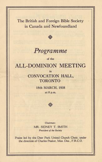 A booklet by the British and Foreign Bible Society in Canada and Newfoundland, titled "Programm ...