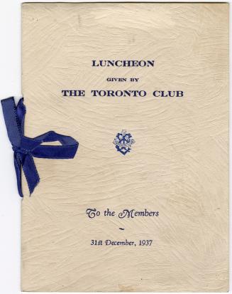 A list of items served at the New Year's Eve luncheon given by The Toronto Club, presented in a ...