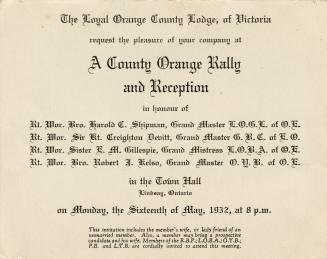 An invitation card to a rally for public schools and Protestantism. 