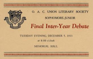O.A.C. Union Literary Society – Final Inter-Year Debate