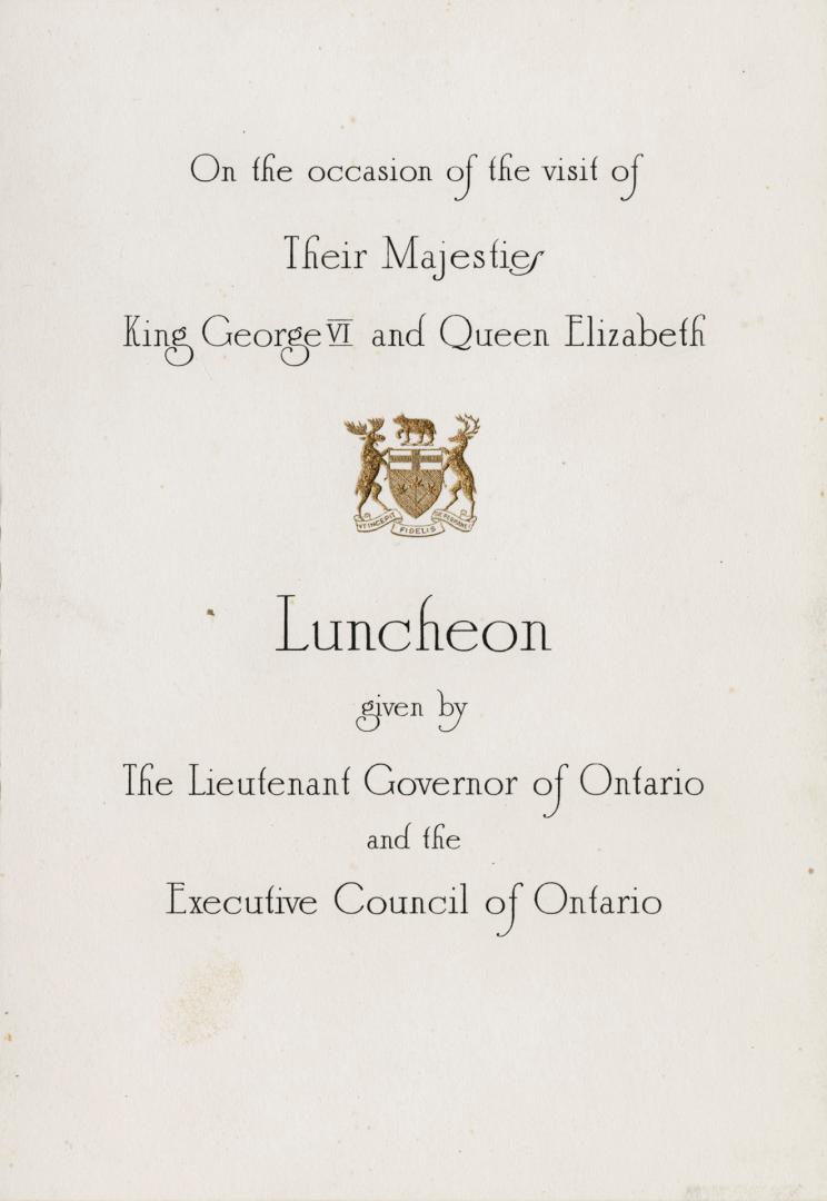 A programme and menu for a luncheon held for Their Majesties King George VI and Queen Elizabeth ...