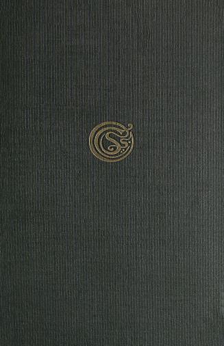 Book cover: Green cloth with a small gold decorative circle filled with squiggly lines.