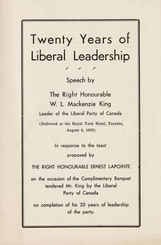 A 16-page booklet containing the full text of a speech delivered by The Right Honourable W.L. M ...
