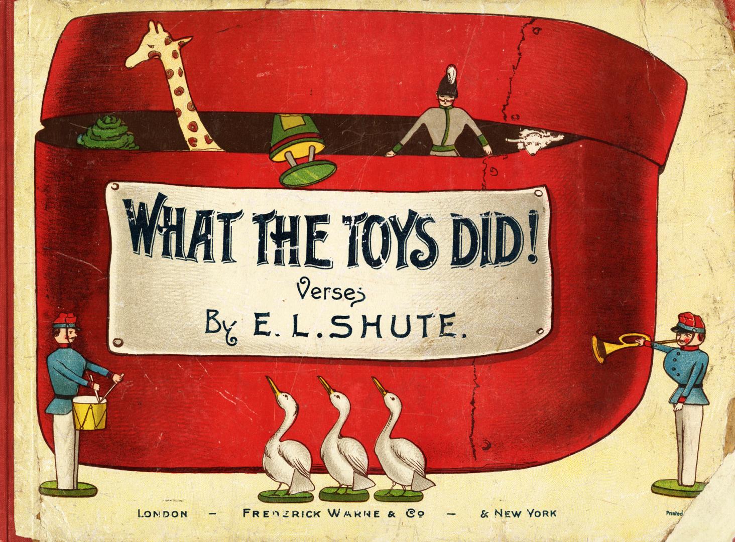 book cover with an image of a toy box with toys around it and coming outside of the toy box. 