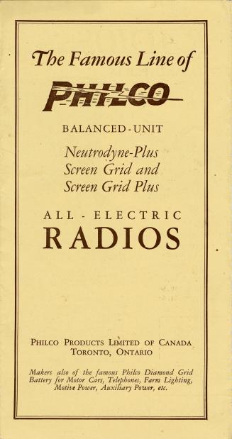 A beige advertising flier that states "The Famous Line of Philco// Balanced-Unit// All-Electric ...